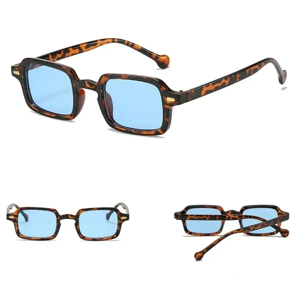 Mens Hip Hop Square Sunglasses Blue Tinted Lens Retro  Rectangle Frame Festival